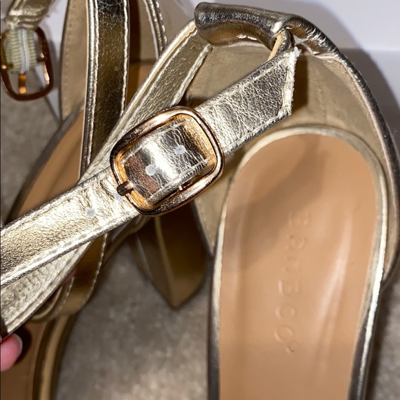 BAMBOO Gold Strappy Rhinestone Chunky Heels - Picture 6 of 9